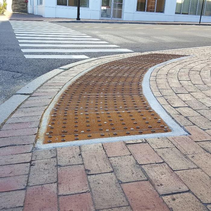 Detectable Warning  Truncated Domes Cast Iron Cast in Place (Replaceable) Radius Wedge Tile  offered by DWP, Inc. - Detectable Warning Panels